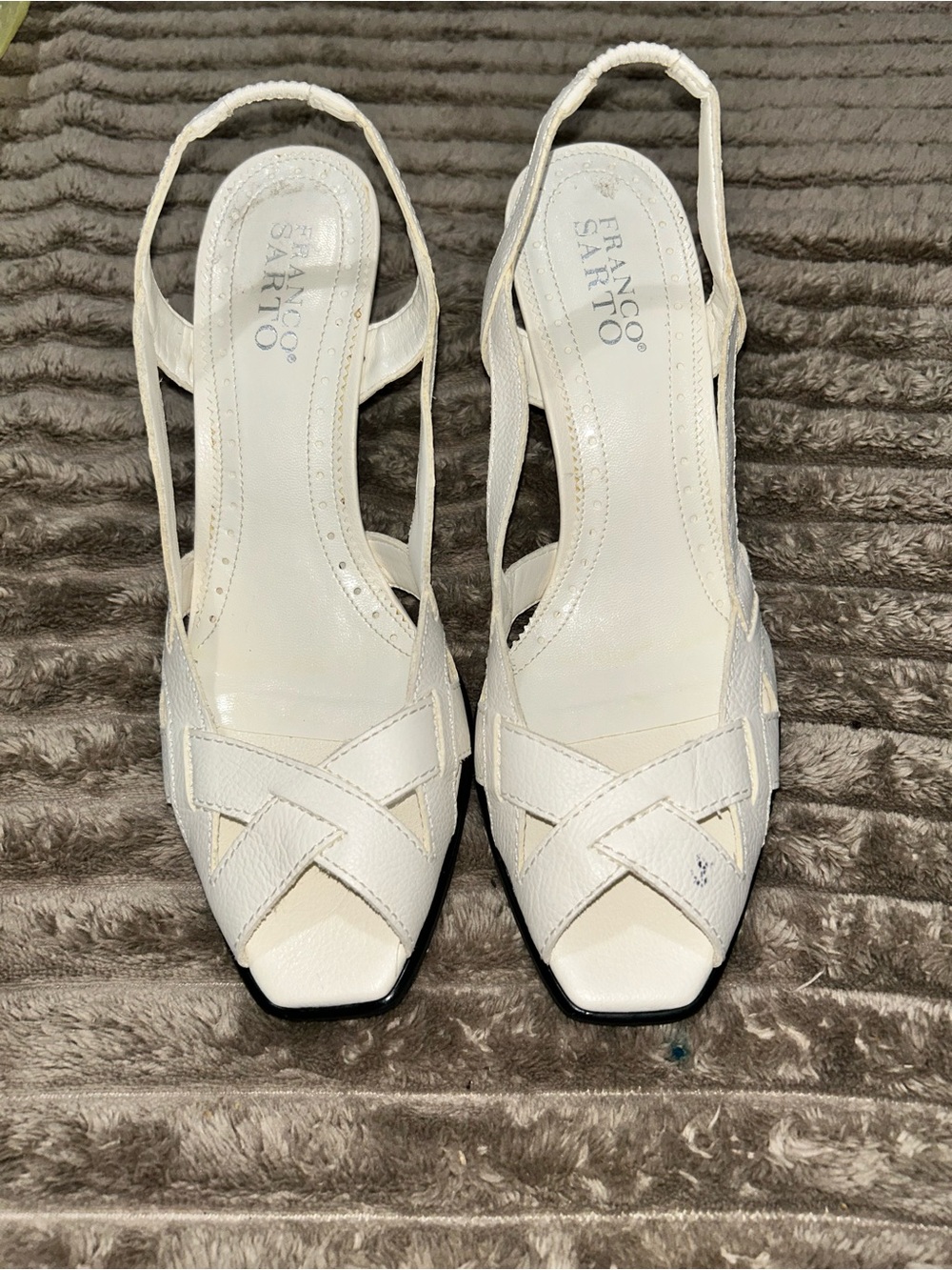 Franco Sarto Cream Leather Slingback Woven Sandals - Picture 3 of 7